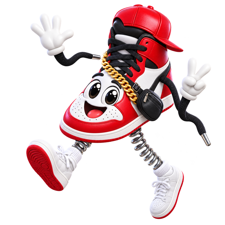 Mel, the Melrose sneaker mascot, waving